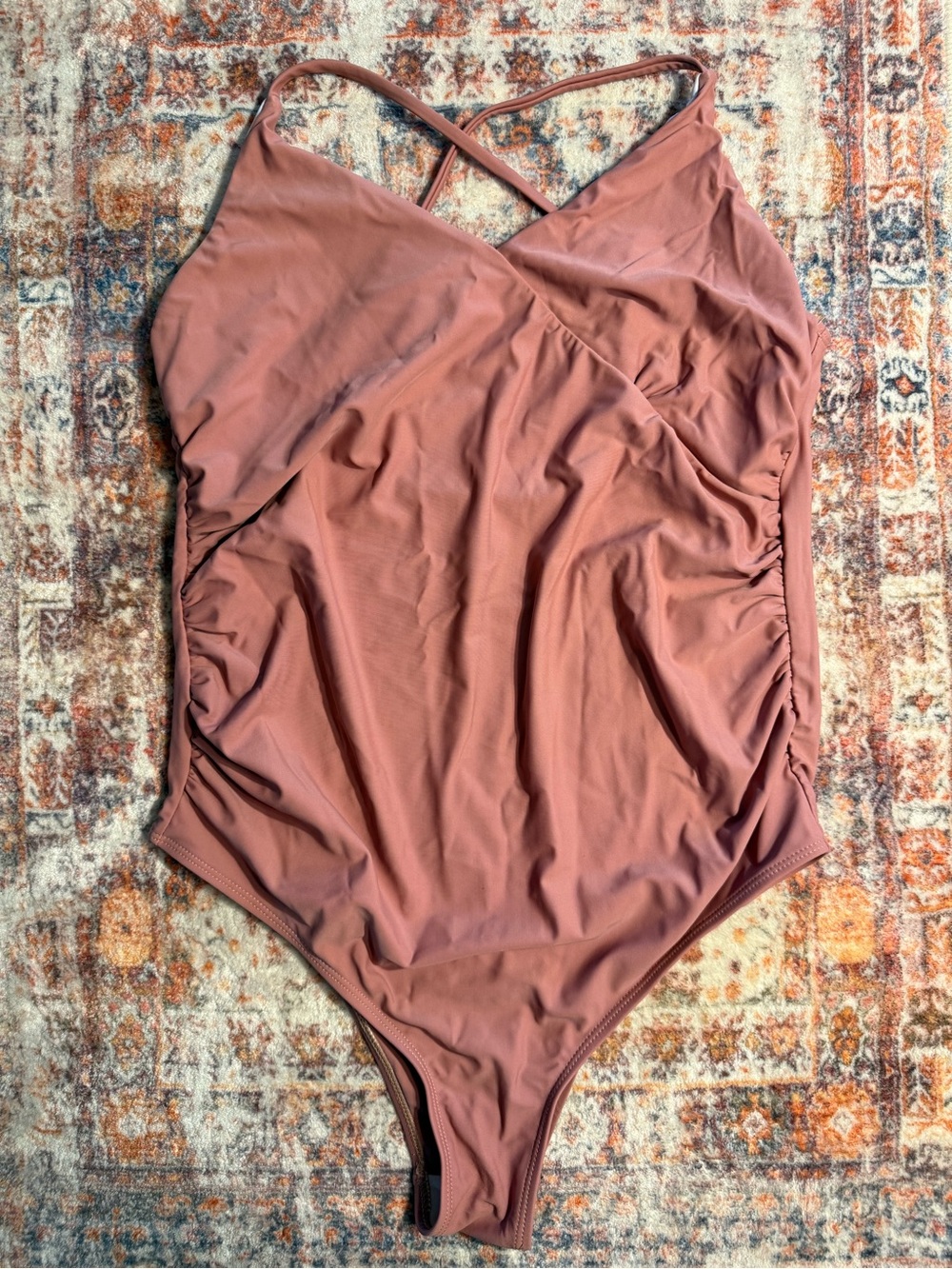 SHEIN Maternity One Piece Swimsuit Medium Mauve Pink Ruched Crossback